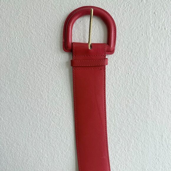 Vintage 1980's Axiom Lipstick Red Genuine Leather Wide Waist Belt size Medium - Picture 3 of 12